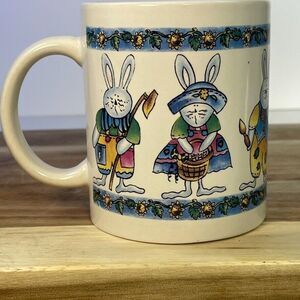 Vintage Easter Bunny mug WBI Garden Whimsical Country Cottage Granny Rabbits